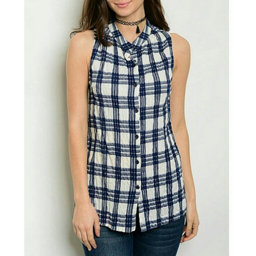 Rokoko Blue Plaid Sleeveless Shirt
